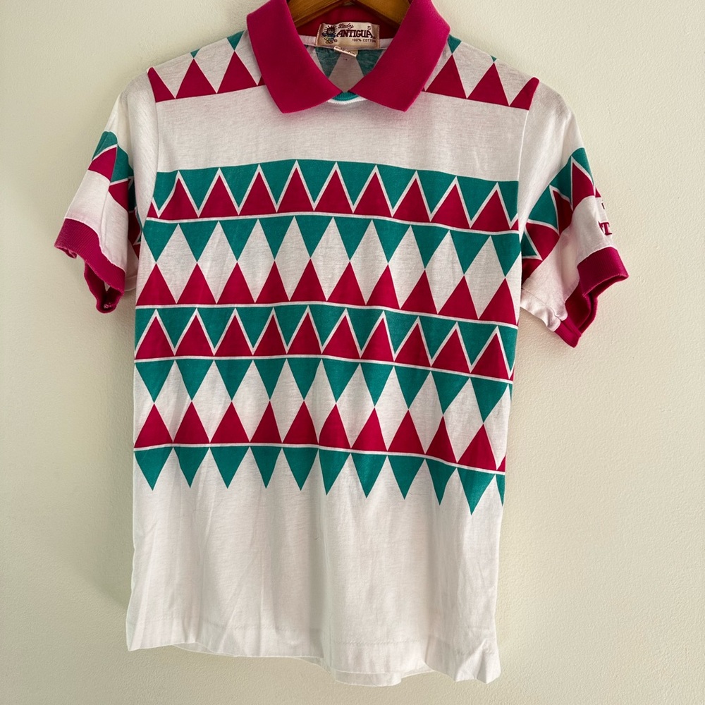 Vintage Lady Antigua Geometric  Polo Shirt